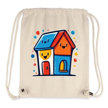 Buntes Haus-Trio mit lachenden Gesichtern - Stanley/Stella recycelter Gym Bag - Naturweiß - Vorne