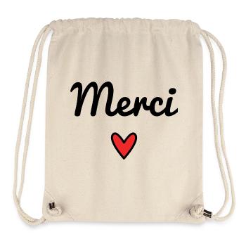 MERCI. THANKS. THANK YOU. ANNIVERSAIRE. NAISSANCE. - Sac à cordon recyclé Stanley/Stella - blanc naturel - Devant