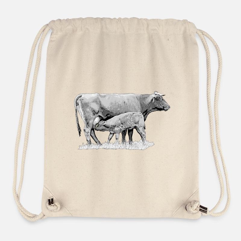 Vache avec veau – Graphique de ferme robuste - Sac à cordon recyclé Stanley/Stella - blanc naturel