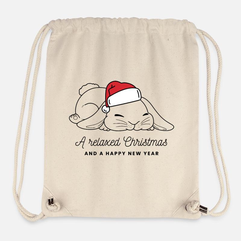 Lapin de Noël décontracté avec chapeau - Noir - Sac à cordon recyclé Stanley/Stella - blanc naturel