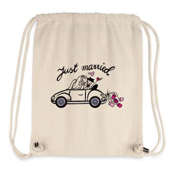 Bride and groom in love in sportscar - Stanley/Stella Recycled Gym Bag - natural - Front