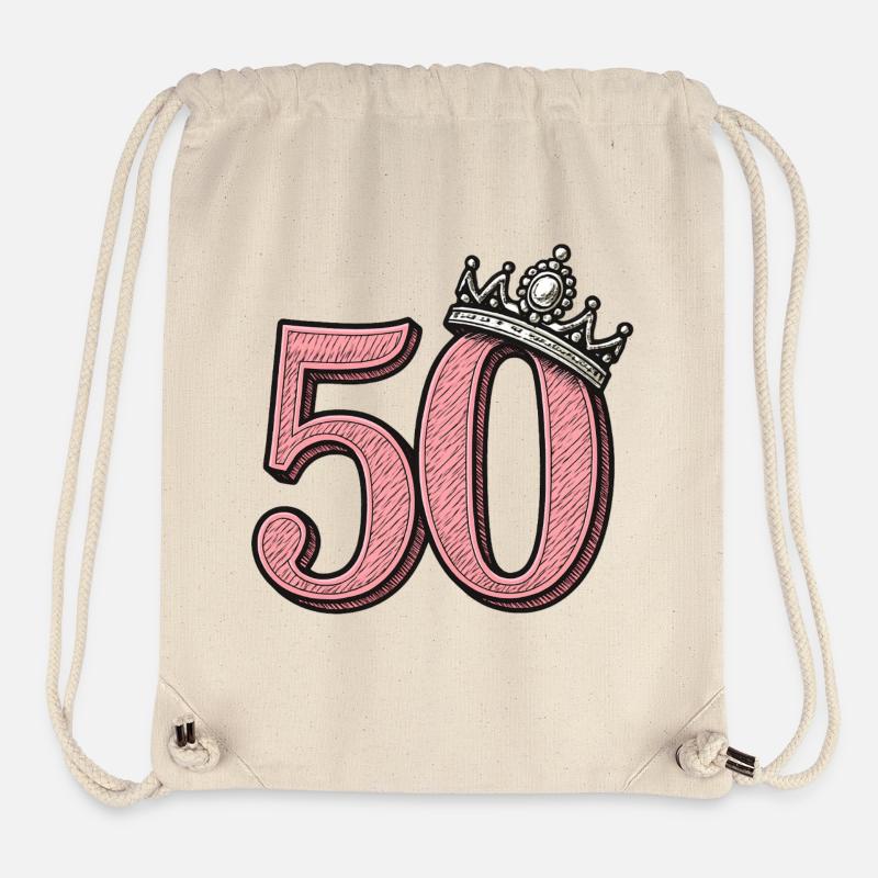 Rose 50 avec couronne - Design d’anniversaire mignon - Sac à cordon recyclé Stanley/Stella - blanc naturel