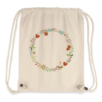 Couronne de feuilles de Noël illustrée avec décoration - Sac à cordon recyclé Stanley/Stella - blanc naturel - Devant