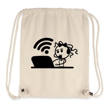 Glückliches Mädchen oder Frau auf Laptop-WLAN - Stanley/Stella recycelter Gym Bag - Naturweiß - Vorne