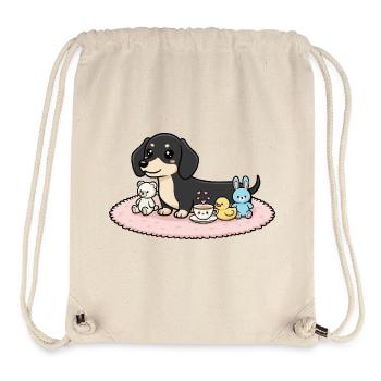 Dackel schwarz mit Kuscheltieren - Stanley/Stella recycelter Gym Bag - Naturweiß - Vorne