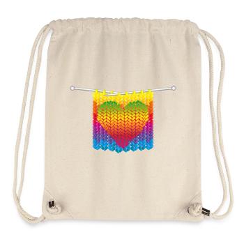 Mailles tricotées aux couleurs arc-en-ciel avec un motif de cœur - Sac à cordon recyclé Stanley/Stella - blanc naturel - Devant