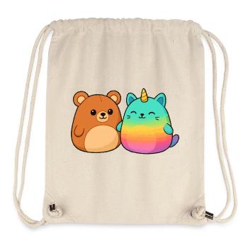 Licorne et ours arc-en-ciel kawaii - Sac à cordon recyclé Stanley/Stella - blanc naturel - Devant