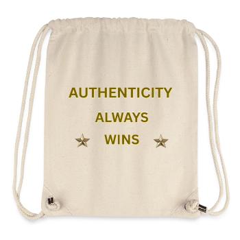 AUTHENTICITY ALWAYS WINS – Gold Motivational Quote - Stanley/Stella Recycled Gym Bag - natural - Front