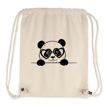 Panda avec des lunettes en forme de cœur style dessin animé - Sac à cordon recyclé Stanley/Stella - blanc naturel - Devant