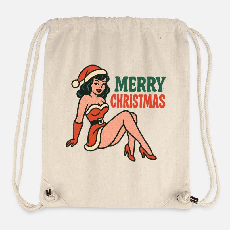 Illustration de pin-up de Noël vintage - Sac à cordon recyclé Stanley/Stella - blanc naturel
