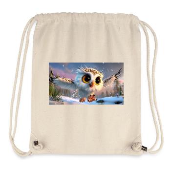 Fluffy snowy owl with googly eyes in flight - Stanley/Stella Recycled Gym Bag - natural - Front