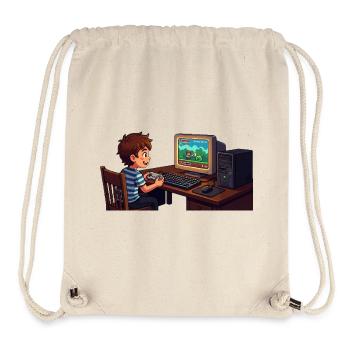 Retro gamer child on PC - Stanley/Stella Recycled Gym Bag - natural - Front