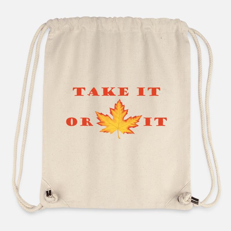 Prends-le ou feuille-le – Motif de feuille d’érable orange-rouge - Sac à cordon recyclé Stanley/Stella - blanc naturel