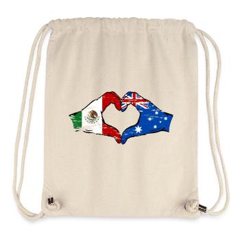 Mexique Australie drapeau mains forme de coeur utilisé - Sac à cordon recyclé Stanley/Stella - blanc naturel - Devant