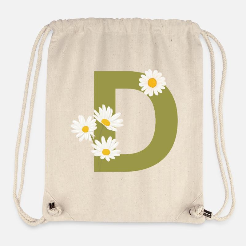 Lettre d vert marguerites - Sac à cordon recyclé Stanley/Stella - blanc naturel