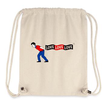 Un homme tire la bannière LOVE - Sac à cordon recyclé Stanley/Stella - blanc naturel - Devant