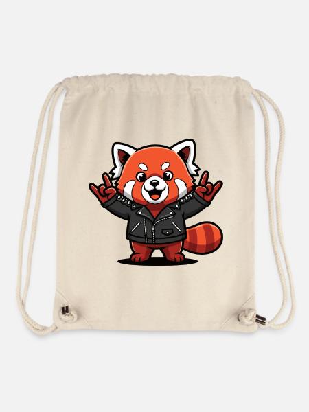 Roter Panda in Lederjacke - Stanley/Stella recycelter Gym Bag - Naturweiß