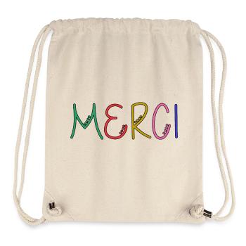 MERCI. THANKS. THANK YOU. ANNIVERSAIRE. NAISSANCE. - Sac à cordon recyclé Stanley/Stella - blanc naturel - Devant