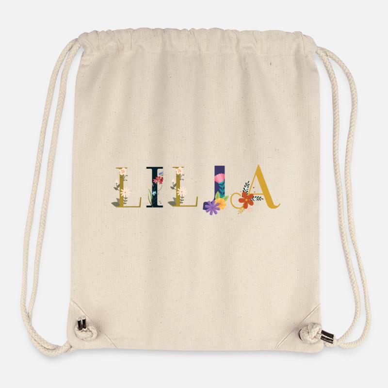 LILJA Name mit Blumen geschmückt - Stanley/Stella recycelter Gym Bag - Naturweiß