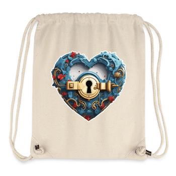 Umhängeschloss / Schlüssel / Herzschloss /Motiv - Stanley/Stella recycelter Gym Bag - Naturweiß - Vorne