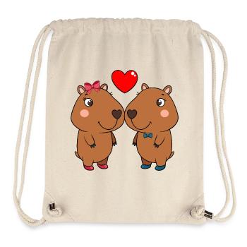 Duo d’animaux mignons avec cœur - Sac à cordon recyclé Stanley/Stella - blanc naturel - Devant