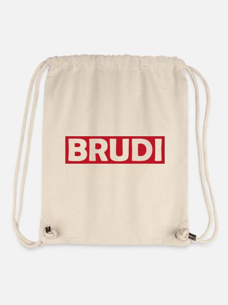 BRUDI Bold Red Logo Tee - Stanley/Stella Recycled Gym Bag - natural