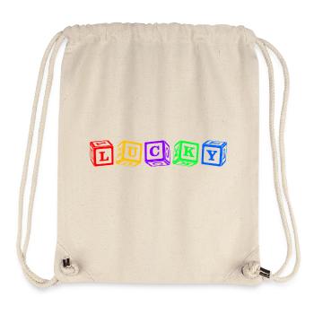 Lucky – Conception colorée de lettres en cube 3D - Sac à cordon recyclé Stanley/Stella - blanc naturel - Devant