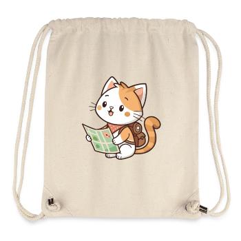 Kawaii explorer cat reading card - Stanley/Stella Recycled Gym Bag - natural - Front