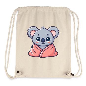 Koala kawaii enveloppé dans drap rose - Sac à cordon recyclé Stanley/Stella - blanc naturel - Devant