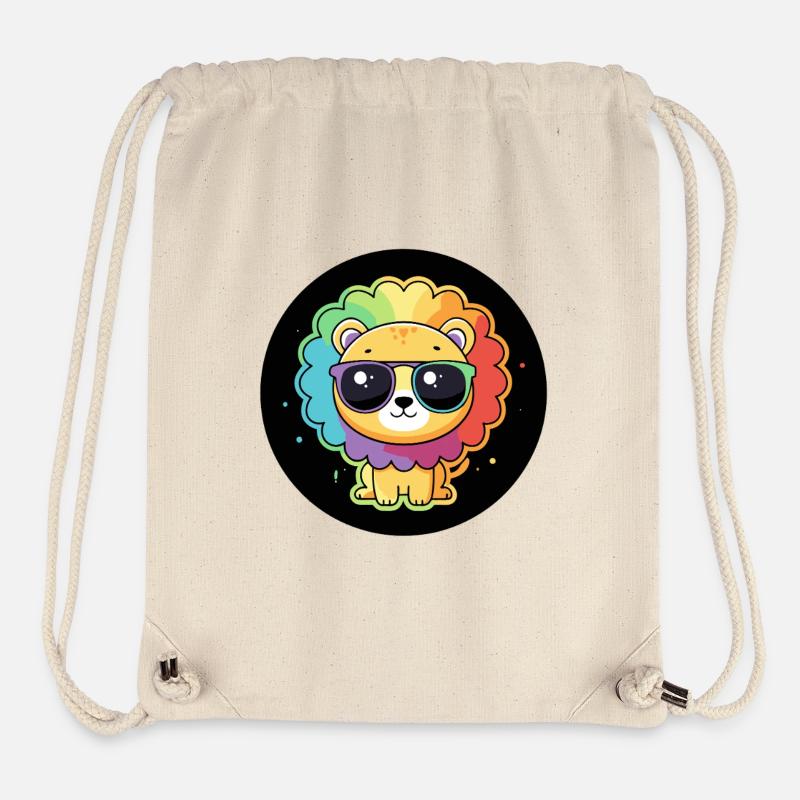 Lion Arc-en-Ciel mignon à Lunettes - Sac à cordon recyclé Stanley/Stella - blanc naturel