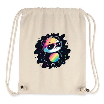 Panda arc-en-ciel galaxie lunettes cool - Sac à cordon recyclé Stanley/Stella - blanc naturel - Devant