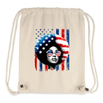 Femmes afro-américaines noires chignon désordonné patriotique - Sac à cordon recyclé Stanley/Stella - blanc naturel - Devant