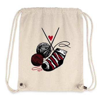 Laine, aiguilles à tricoter et cœurs – Handmade Fan - Sac à cordon recyclé Stanley/Stella - blanc naturel - Devant