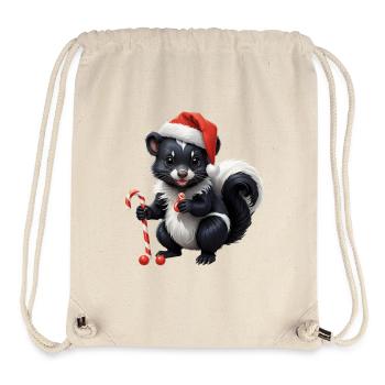 Moufette de Noël sucrée avec canne - Sac à cordon recyclé Stanley/Stella - blanc naturel - Devant