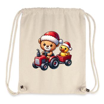 Teddybär fährt Traktor mit kleiner gelber Ente - Stanley/Stella recycelter Gym Bag - Naturweiß - Vorne