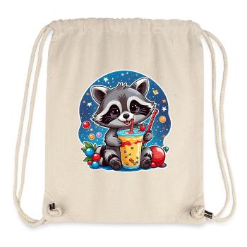 süßer Waschbär trinkt Limonade mit Strohhalm - Stanley/Stella recycelter Gym Bag - Naturweiß - Vorne