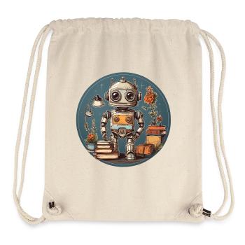 Petit robot drôle avec beaucoup de fournitures scolaires - Sac à cordon recyclé Stanley/Stella - blanc naturel - Devant