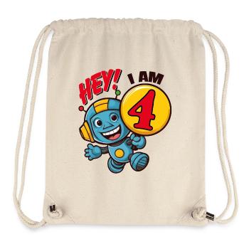 Fête d’anniversaire de quatre ans petit robot mignon pour enfants. - Sac à cordon recyclé Stanley/Stella - blanc naturel - Devant