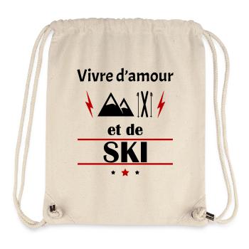 Vivre d'amour et de ski, fête des pères, noël - Sac à cordon recyclé Stanley/Stella - blanc naturel - Devant