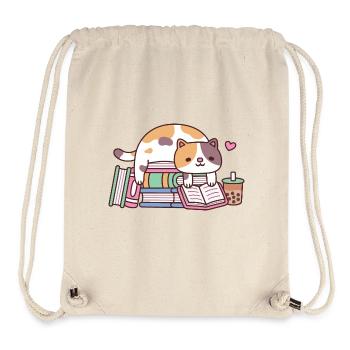 Niedliche Katze, die ein Buch auf einem Stapel Bücher liest - Stanley/Stella recycelter Gym Bag - Naturweiß - Vorne