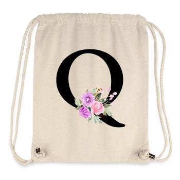 Lettre q floral violet - Sac à cordon recyclé Stanley/Stella - blanc naturel - Devant
