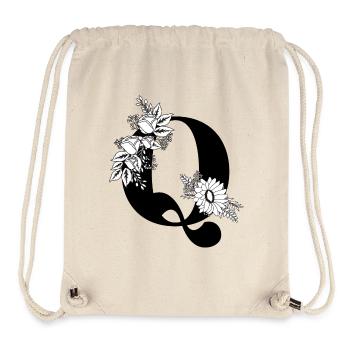 Lettre q floral noir et blanc - Sac à cordon recyclé Stanley/Stella - blanc naturel - Devant