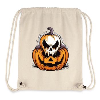 Citrouille effrayante avec motif de crâne - Sac à cordon recyclé Stanley/Stella - blanc naturel - Devant