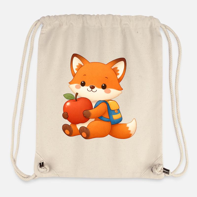 Kuschelfuchs mit Apfel und Rucksack - Stanley/Stella recycelter Gym Bag - Naturweiß
