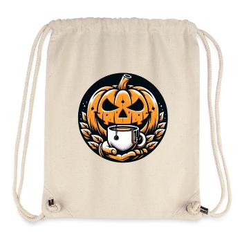 La citrouille d’Halloween boit une tasse de thé - Sac à cordon recyclé Stanley/Stella - blanc naturel - Devant