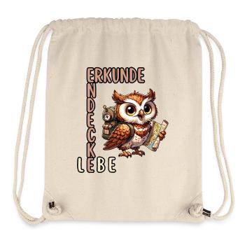 Explorer, découvrir, vivre avec le hibou - Sac à cordon recyclé Stanley/Stella - blanc naturel - Devant