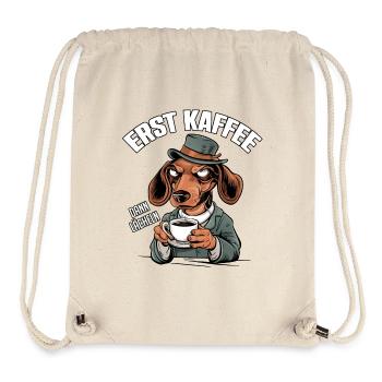 Grantiger Dackel und lustiger Kaffeetrinkerspruch - Stanley/Stella recycelter Gym Bag - Naturweiß - Vorne
