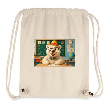 Cute Bear with Glasses in Classroom - Stanley/Stella Recycled Gym Bag - natural - Front