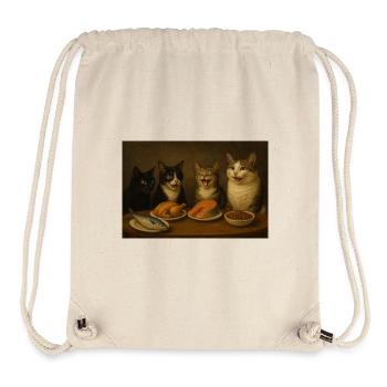Vier Katzen beim Festmahl am Tisch - Stanley/Stella recycelter Gym Bag - Naturweiß - Vorne