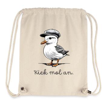 Mouette « Kiek mol an » avec dicton en bas allemand - Sac à cordon recyclé Stanley/Stella - blanc naturel - Devant